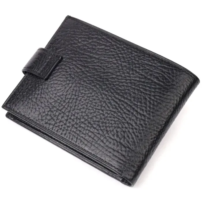 Містке чоловіче портмоне з хлястиком з натуральної шкіри KARYA 21087 Чорний