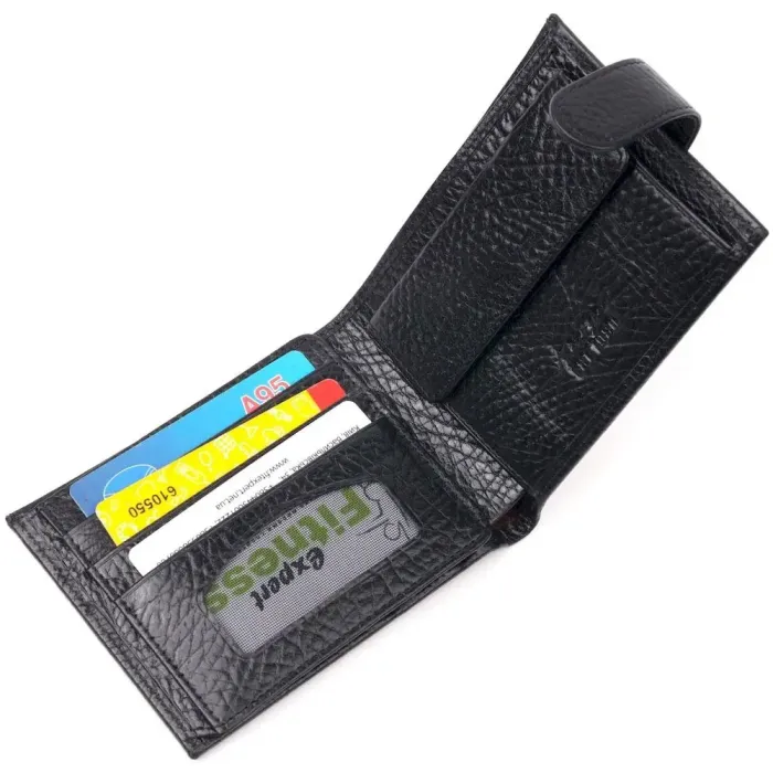 Містке чоловіче портмоне з хлястиком з натуральної шкіри KARYA 21087 Чорний