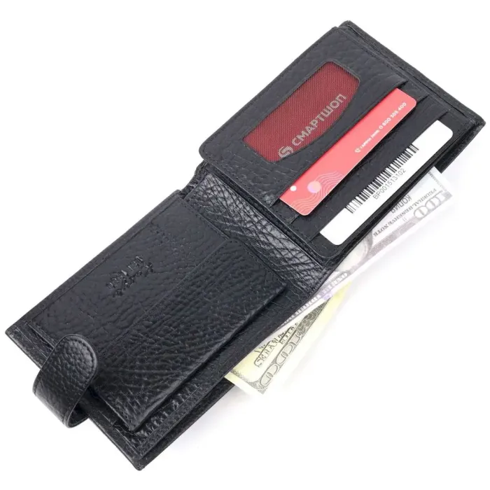 Містке чоловіче портмоне з хлястиком з натуральної шкіри KARYA 21087 Чорний