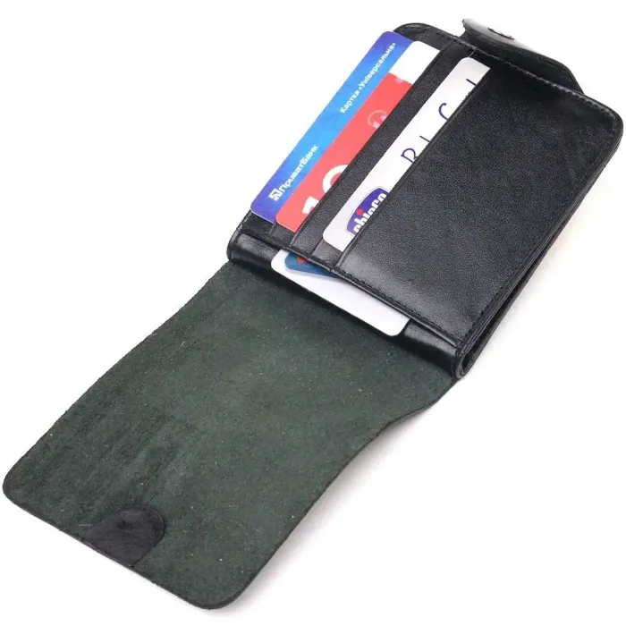 Містке чоловіче портмоне в два складення з натуральної гладкої шкіри CANPELLINI 21573 Чорне