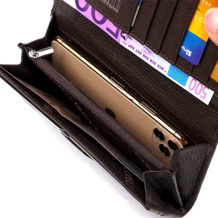 Вместительное вертикальное мужское портмоне из натуральной кожи с тиснением под крокодила CANPELLINI 21837 Коричневое