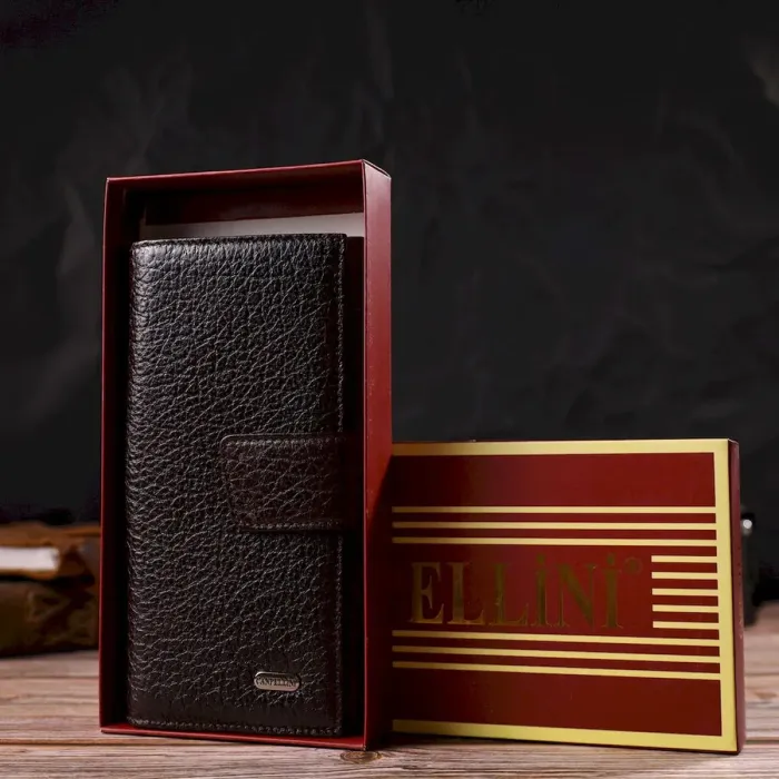 Вместительное вертикальное мужское портмоне из натуральной крупнозернистой кожи CANPELLINI 21840 Коричневое