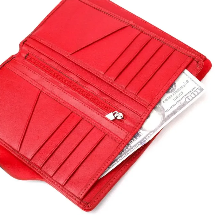 Вместительное женское портмоне из натуральной зернистой кожи KARYA 21001 Черный