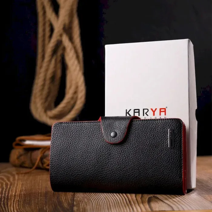 Вместительное женское портмоне из натуральной зернистой кожи KARYA 21001 Черный