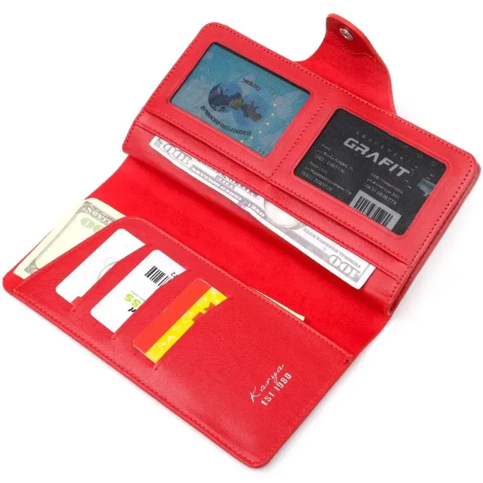 Вместительное женское портмоне из натуральной зернистой кожи KARYA 21001 Черный