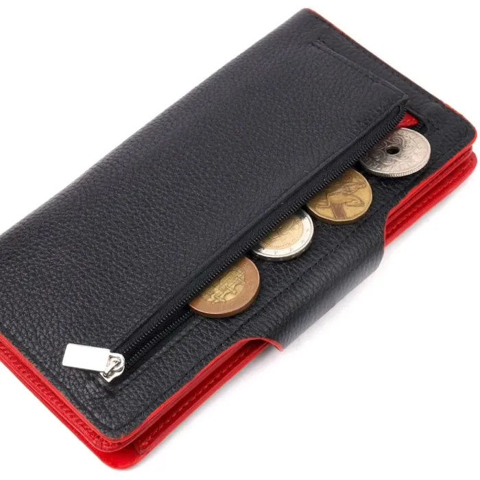 Вместительное женское портмоне из натуральной зернистой кожи KARYA 21001 Черный