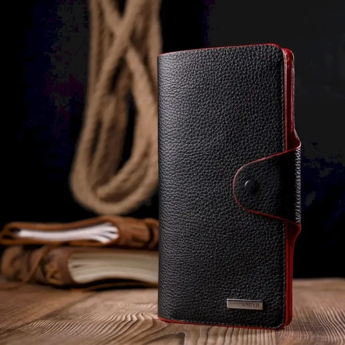 Вместительное женское портмоне из натуральной зернистой кожи KARYA 21001 Черный