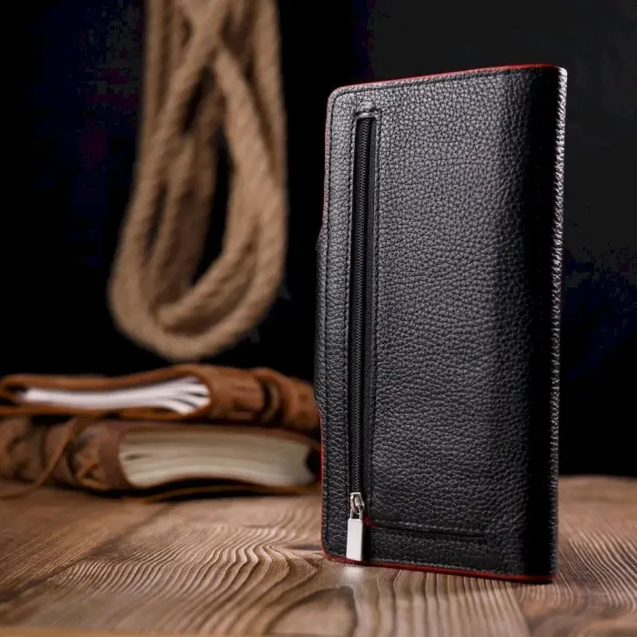 Вместительное женское портмоне из натуральной зернистой кожи KARYA 21001 Черный