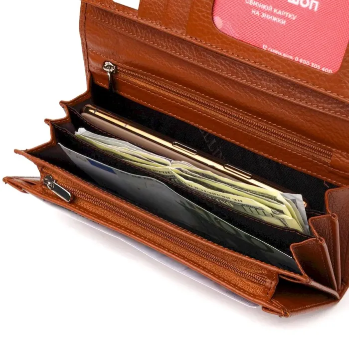 Жіноче портмоне з монетницею з натуральної шкіри CANPELLINI 21524 Світло-коричневе