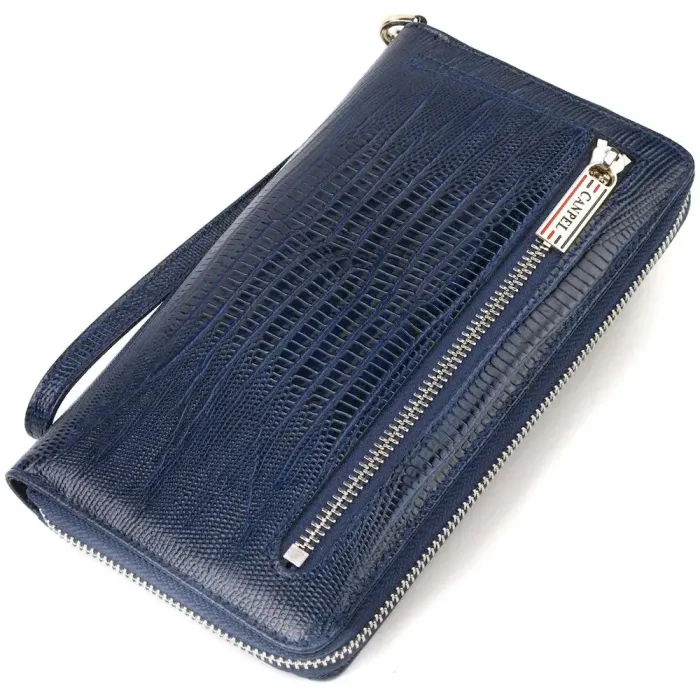 Вместительный клатч для женщин из натуральной кожи с тиснением CANPELLINI 21919 Синий