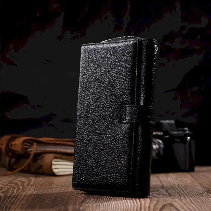 Місткий клатч з двома блоками для кредитних карток з натуральної шкіри Tony Bellucci 21984 Чорний