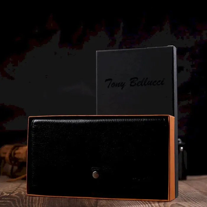 Місткий клатч з двома блоками для кредитних карток з натуральної шкіри Tony Bellucci 21984 Чорний