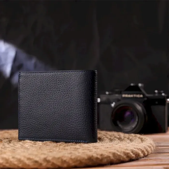 Місткий гаманець для чоловіків у дві складення з натуральної шкіри флотар CANPELLINI 21581 Синій