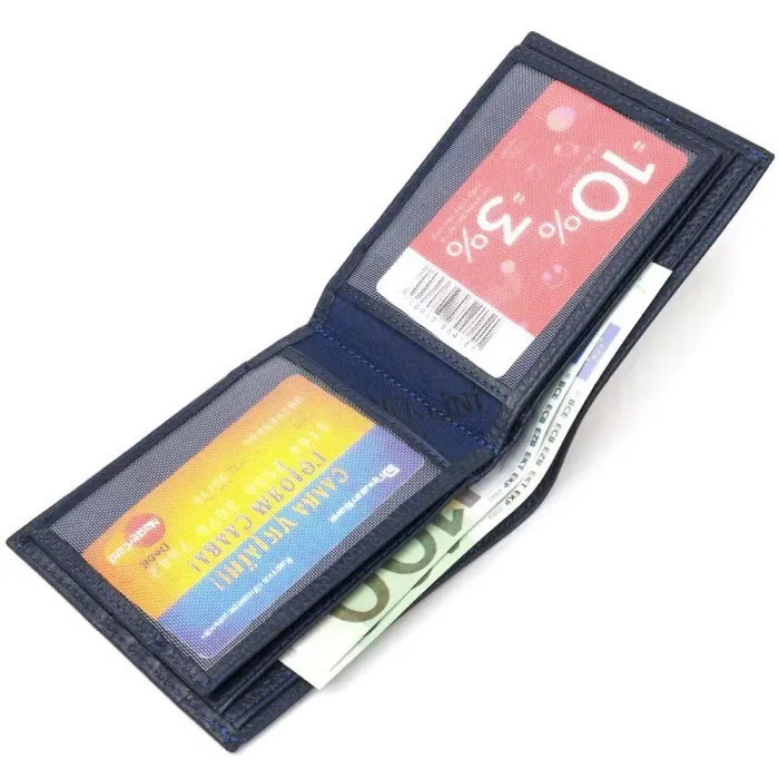 Місткий гаманець для чоловіків у дві складення з натуральної шкіри флотар CANPELLINI 21581 Синій