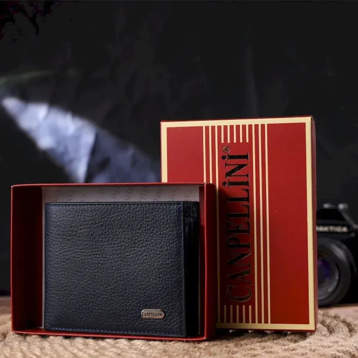 Місткий гаманець для чоловіків у дві складення з натуральної шкіри флотар CANPELLINI 21581 Синій