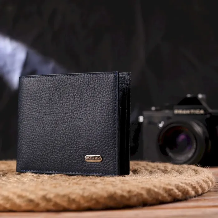 Місткий гаманець для чоловіків у дві складення з натуральної шкіри флотар CANPELLINI 21581 Синій