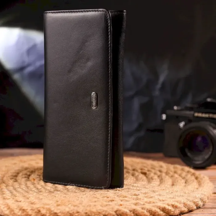 Місткий гаманець для жінок з натуральної гладкої шкіри CANPELLINI 21611 Чорний