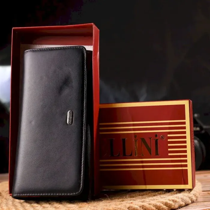 Місткий гаманець для жінок з натуральної гладкої шкіри CANPELLINI 21611 Чорний