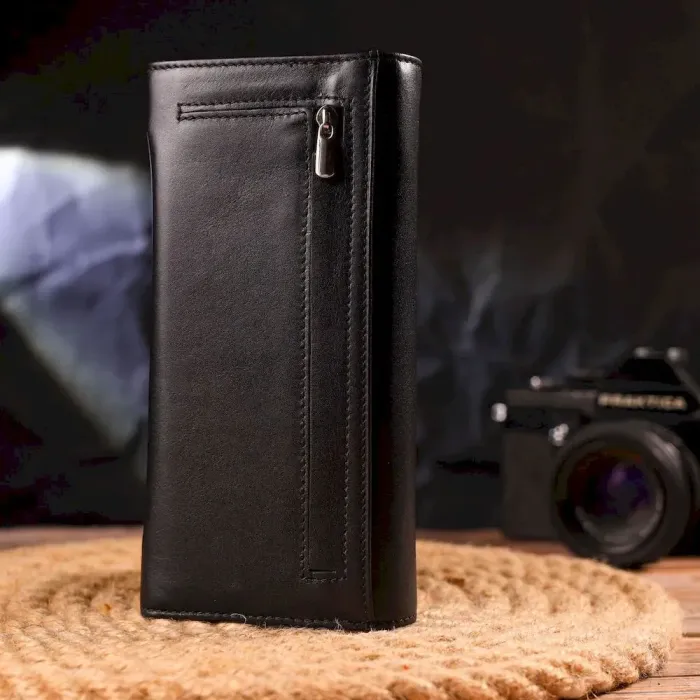 Місткий гаманець для жінок з натуральної гладкої шкіри CANPELLINI 21611 Чорний