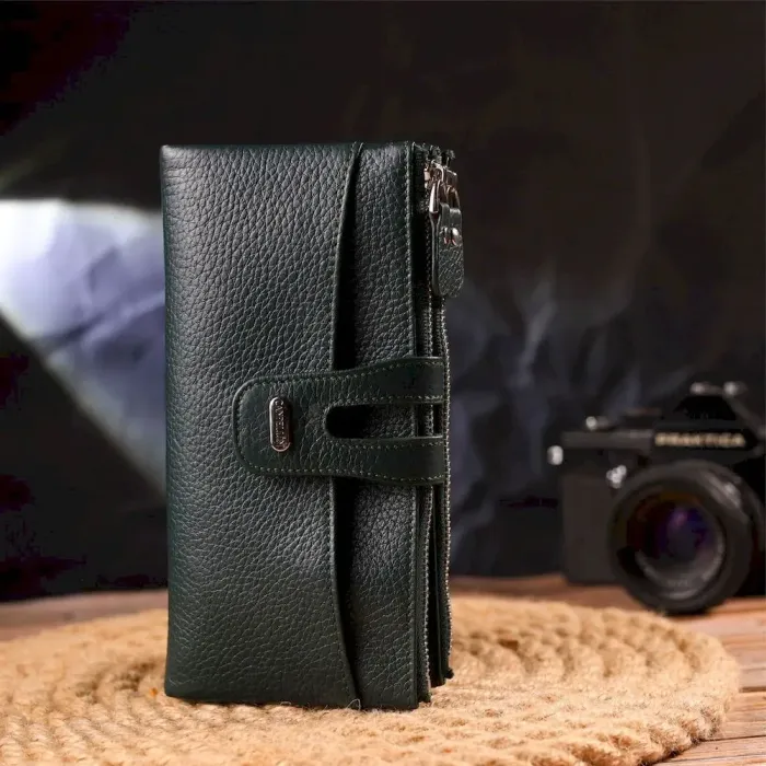 Вместительный кошелек из натуральной зернистой кожи CANPELLINI 21633 Зеленый