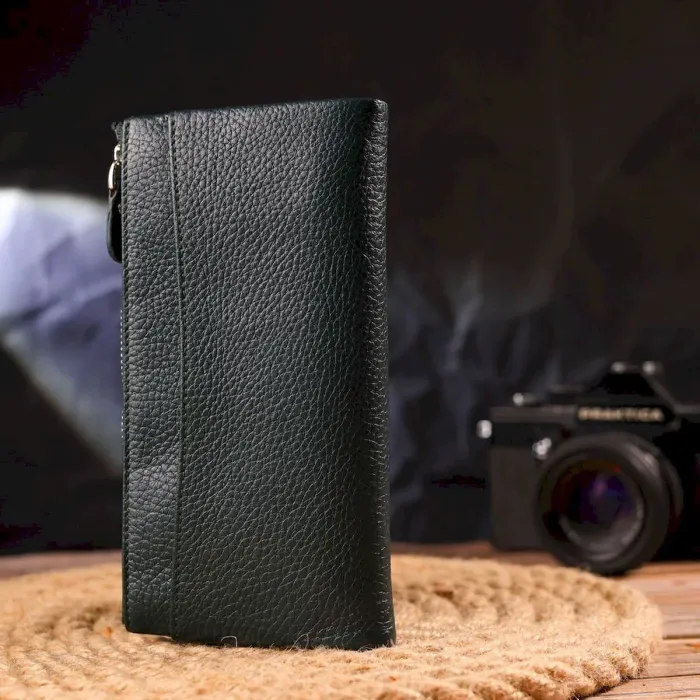 Вместительный кошелек из натуральной зернистой кожи CANPELLINI 21633 Зеленый