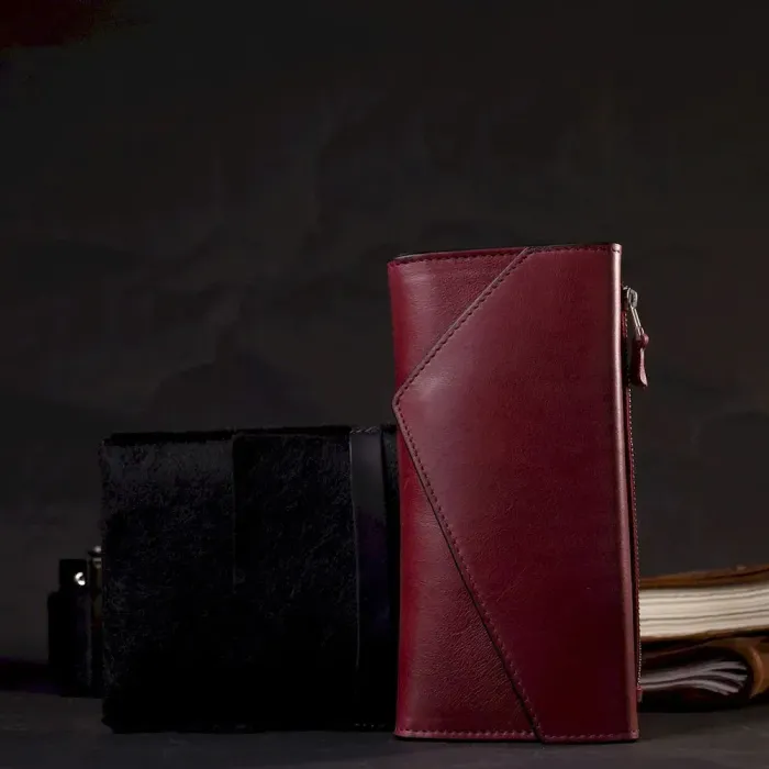 Вместительный кошелек с монетницей снаружи из натуральной кожи GRANDE PELLE 11647 Марсала