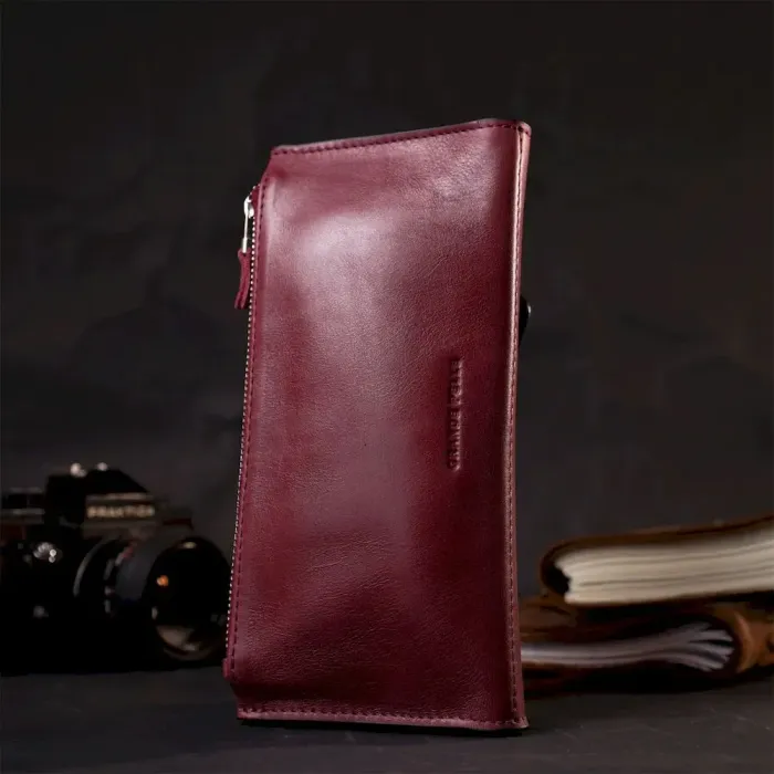 Вместительный кошелек с монетницей снаружи из натуральной кожи GRANDE PELLE 11647 Марсала