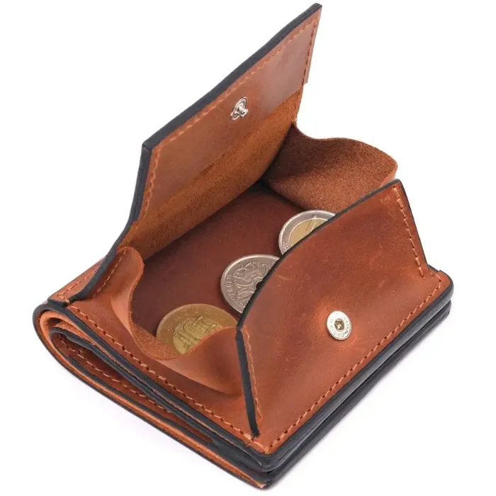 Місткий шкіряний чоловічий гаманець із монетницею Серце GRANDE PELLE 16743 Світло-коричневий