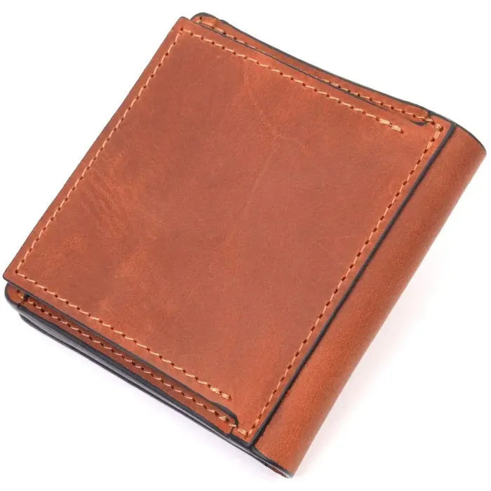 Місткий шкіряний чоловічий гаманець із монетницею Серце GRANDE PELLE 16743 Світло-коричневий