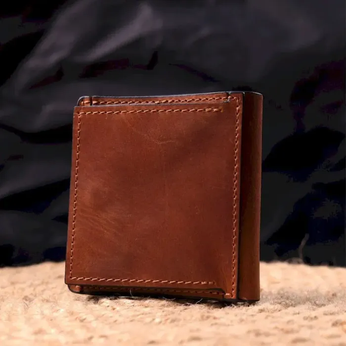 Місткий шкіряний чоловічий гаманець із монетницею Серце GRANDE PELLE 16743 Світло-коричневий