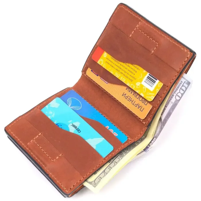 Місткий шкіряний чоловічий гаманець із монетницею Серце GRANDE PELLE 16743 Світло-коричневий