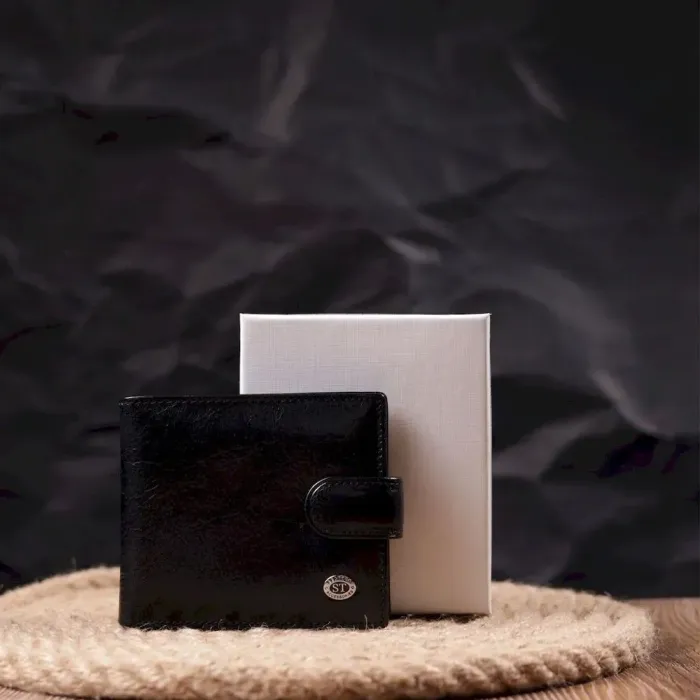 Місткий чоловічий гаманець середнього розміру з натуральної шкіри ST Leather 19419 Чорний