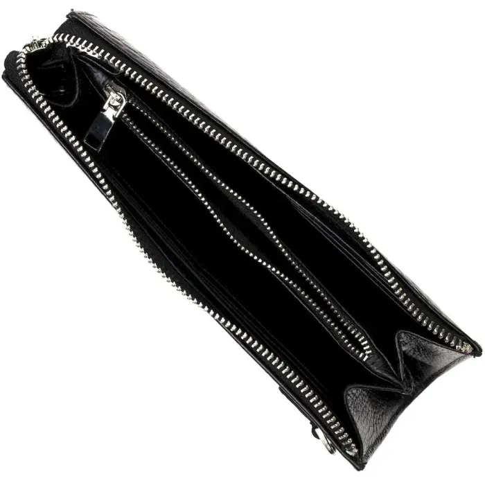 Місткий чоловічий клатч з натуральної шкіри з тисненням під крокодила BOND 22049 Чорний