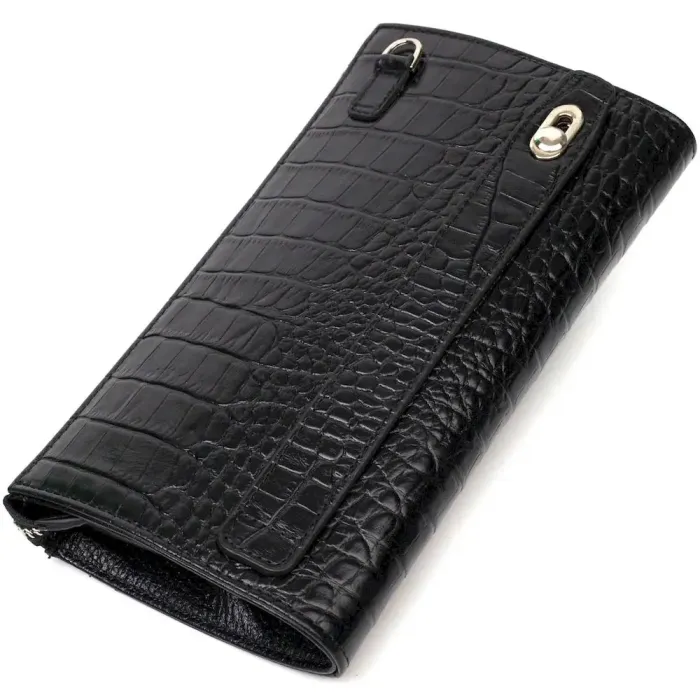Місткий чоловічий клатч з натуральної шкіри з тисненням під крокодила BOND 22049 Чорний
