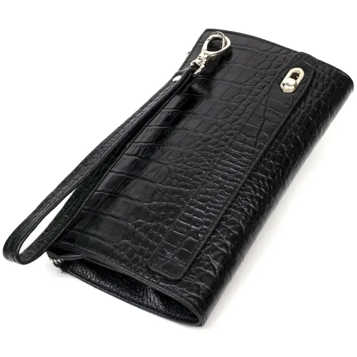 Місткий чоловічий клатч з натуральної шкіри з тисненням під крокодила BOND 22049 Чорний