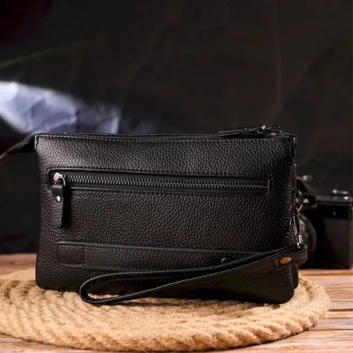 Вместительный мужской клатч из натуральной зернистой кожи CANPELLINI 21557 Черный