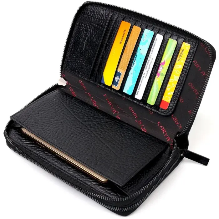 Вместительный мужской клатч на два отделения KARYA 20905 кожаный Черный