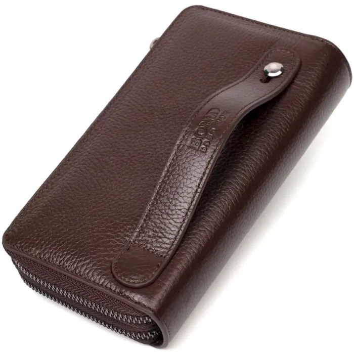 Місткий чоловічий клатч із двома відділеннями з натуральної BOND 22025 Коричневий