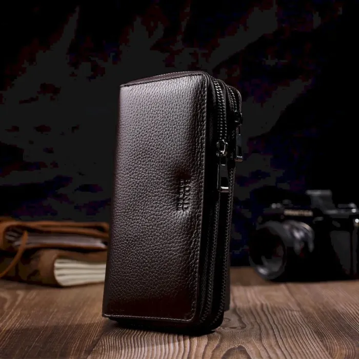 Місткий чоловічий клатч із двома відділеннями з натуральної BOND 22025 Коричневий