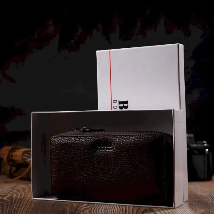 Місткий чоловічий клатч із двома відділеннями з натуральної BOND 22025 Коричневий