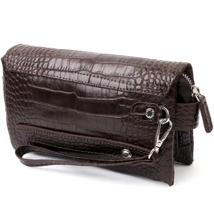 Вместительный мужской клатч с клапаном KARYA 20910 кожаный Коричневый