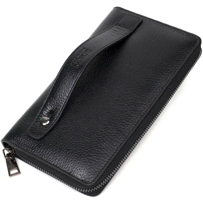 Місткий чоловічий клатч з одним відділенням з натуральної шкіри BOND 22029 Чорний