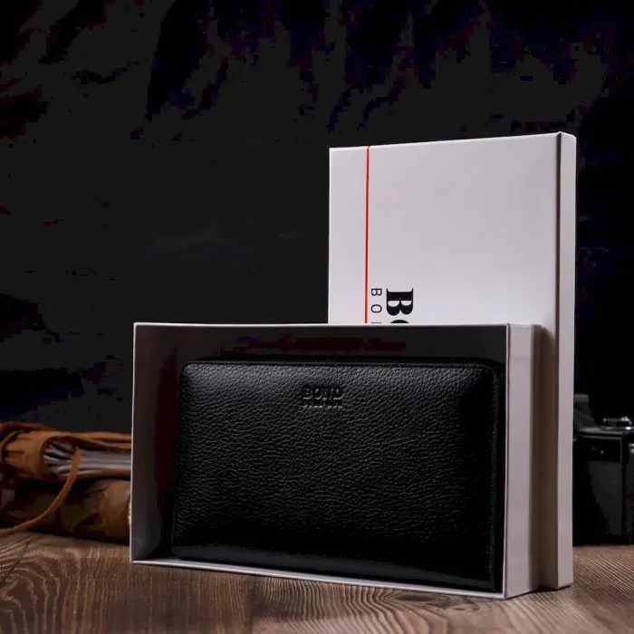 Місткий чоловічий клатч з одним відділенням з натуральної шкіри BOND 22029 Чорний