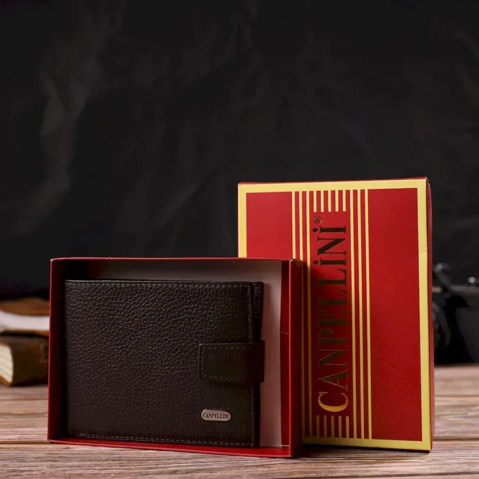 Місткий чоловічий гаманець із натуральної шкіри флотар CANPELLINI 21944 Коричневий
