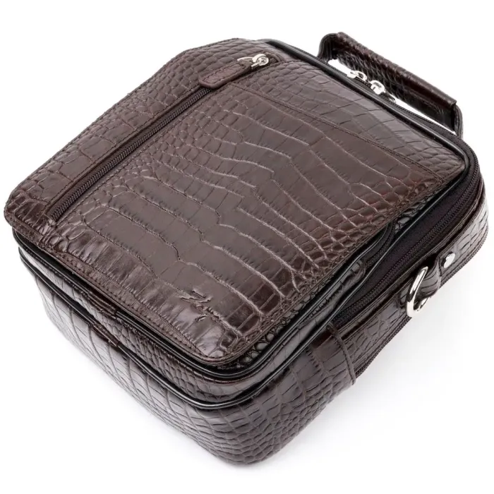 Вместительный мужской мессенджер из фактурной кожи KARYA 20898 Коричневый