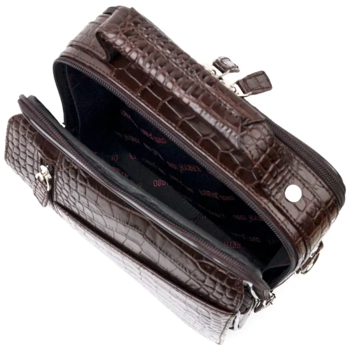 Вместительный мужской мессенджер из фактурной кожи KARYA 20898 Коричневый