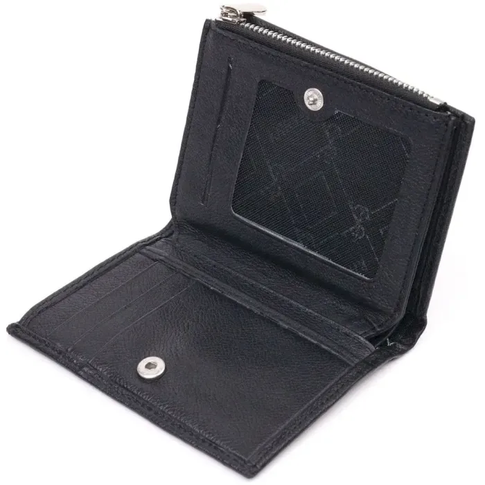 Вместительный вертикальный небольшой кожаный кошелек KARYA 21384 Черный