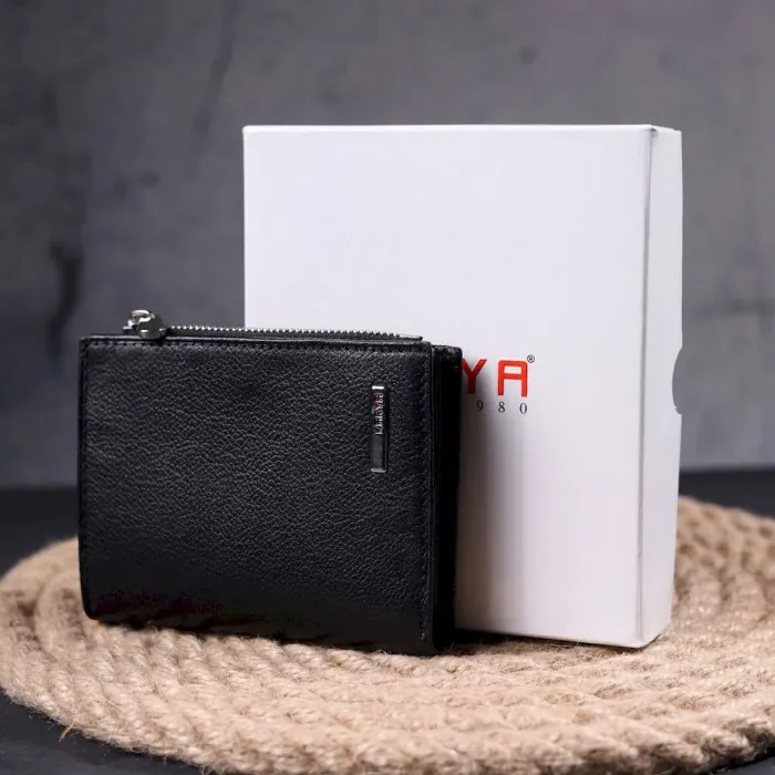 Вместительный вертикальный небольшой кожаный кошелек KARYA 21384 Черный