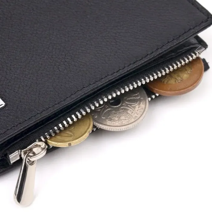 Вместительный вертикальный небольшой кожаный кошелек KARYA 21384 Черный