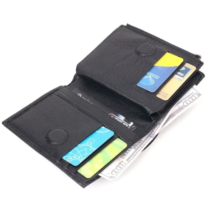 Вместительный вертикальный небольшой кожаный кошелек KARYA 21384 Черный